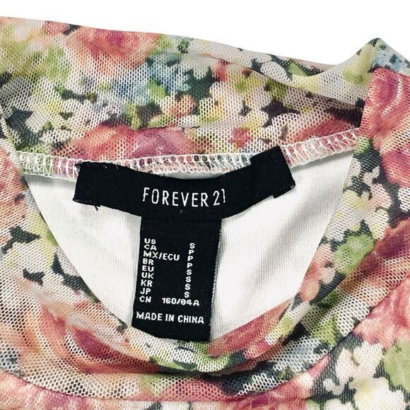 FOREVER 21 Midi Bodycon Dress Womens S Pink Green Floral Print Bohemian Stretch - Picture 14 of 15